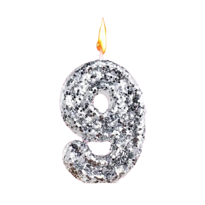 

Свеча праздничная цифра 9 Страна Карнавалия Блестки 4 х 6,5 см серебристая