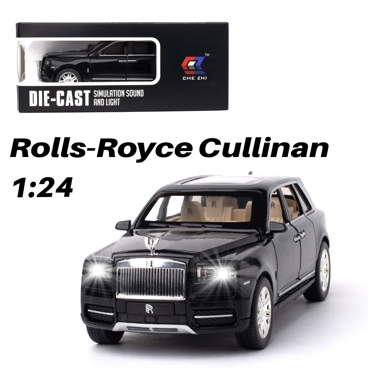 Инерционная металическая Машинка Rolls-Royce Cullinan CheZhi 1:24 свет и звук, CZ113blk