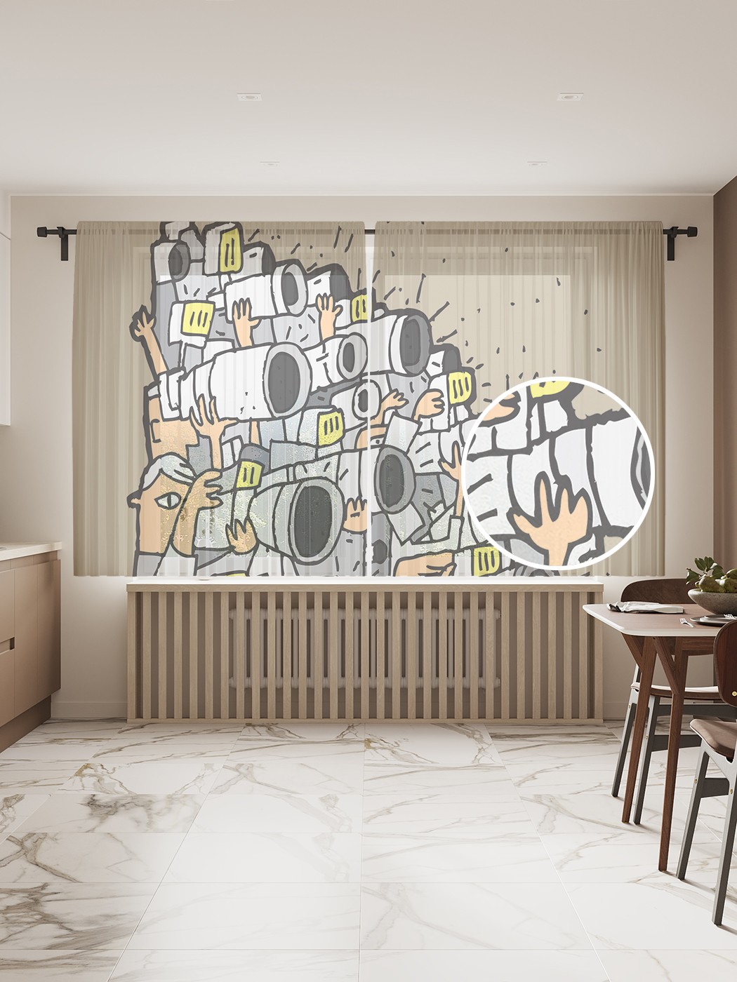

Фототюль JoyArty "Объективы журналистов" 145x180см, 2 полотна, лента, 50 крючков, Объективы журналистов