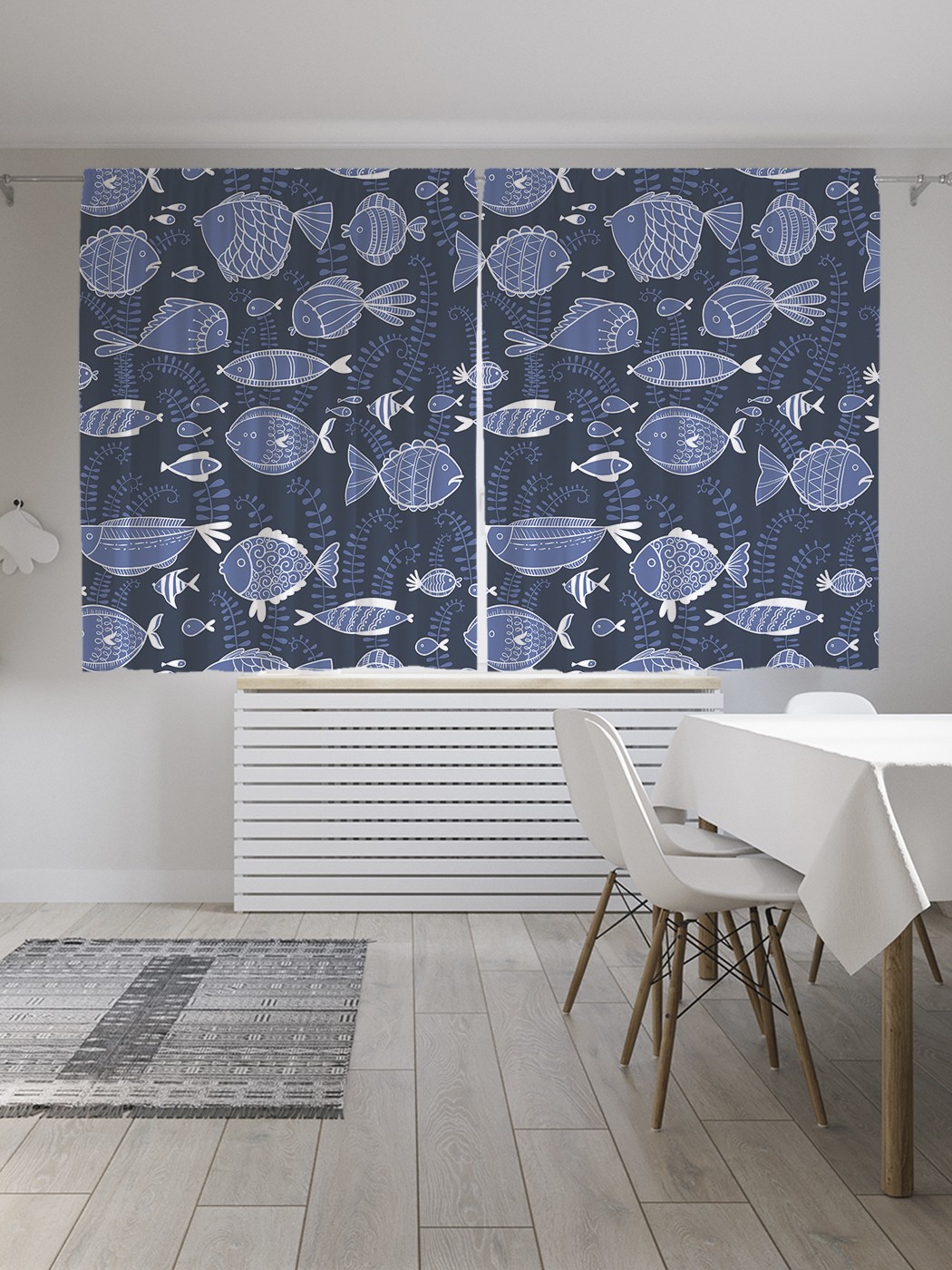 

Классические шторы JoyArty "Рыбки наив", серия Oxford DeLux, 2 полотна 145x180 см, Рыбки наив