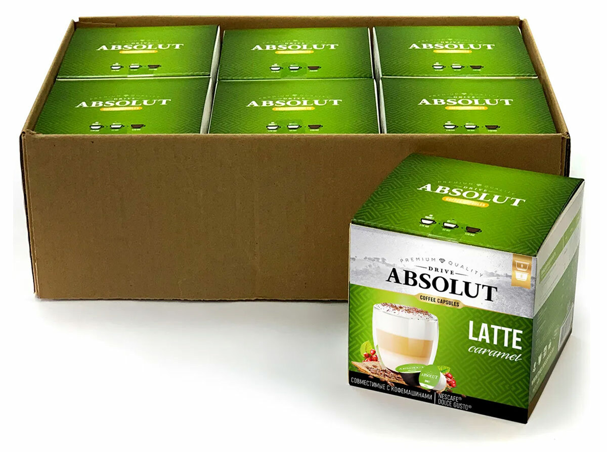 Кофе в капсулах Absolut Drive Латте Макиато со вкусом карамели 16 капсул 6 штук