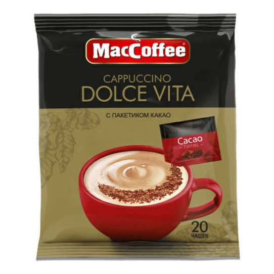 Кофейный напиток MacCoffee Cappuccino Dolce Vita с какао, 20 пакетиков по 24г