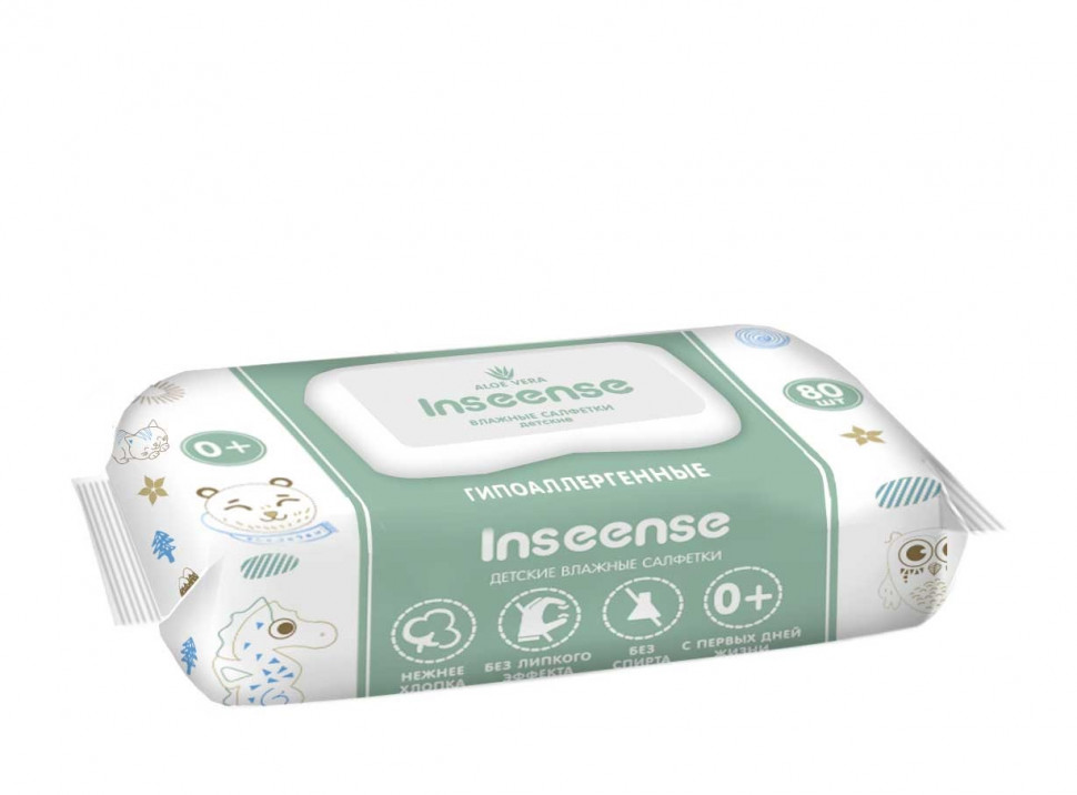 фото Влажные салфетки для детей inseense aloe vera 80 шт.