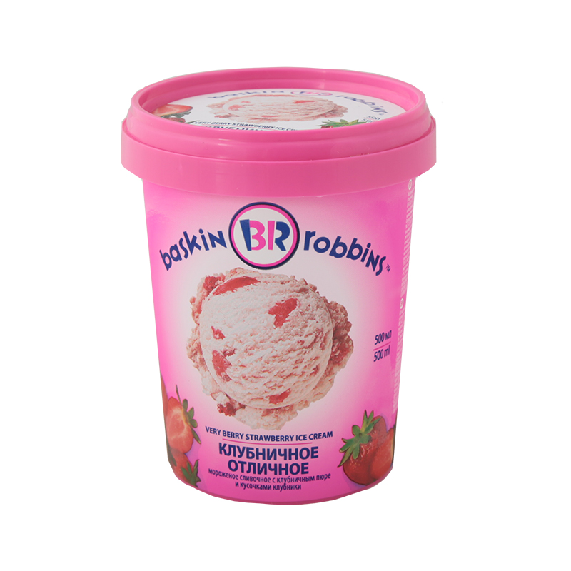 

Мороженое сливочное Baskin Robbins Клубничное отличное с кусочками клубники БЗМЖ 300 г