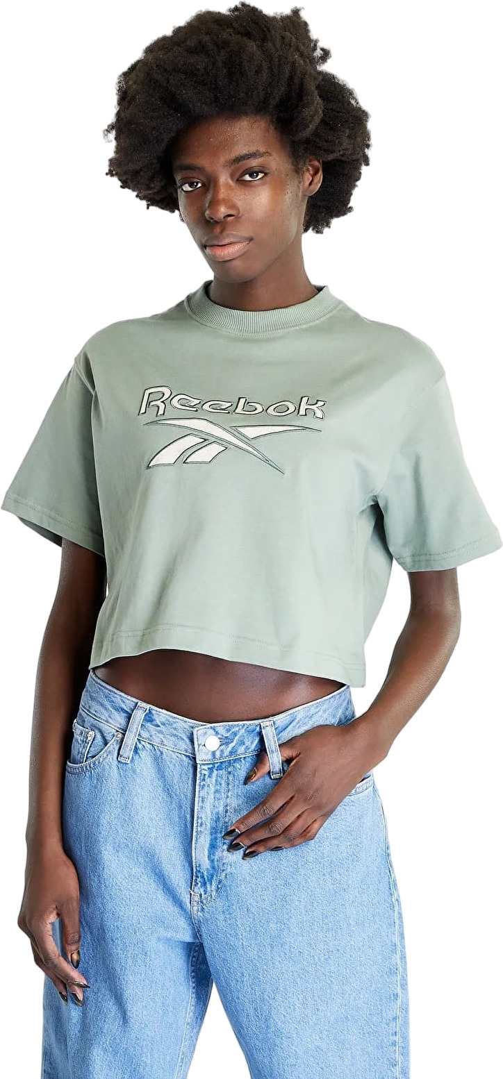 Футболка женская Reebok Cl Ae Big Logo Crop Tee зеленая 42-44 RU