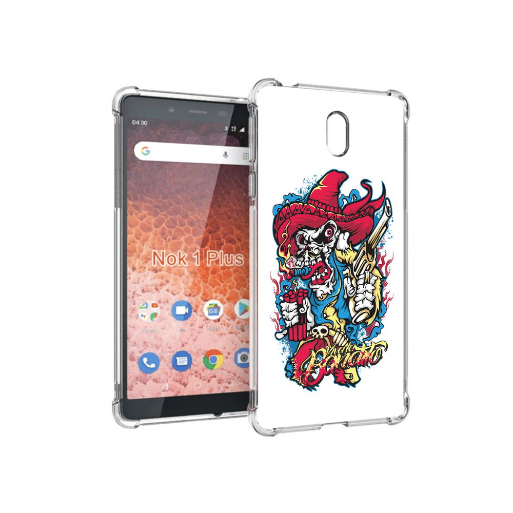

Чехол MyPads Tocco для Nokia 1 Plus нарисованный скелет с писталетом (PT129147.112.513), Прозрачный, Tocco