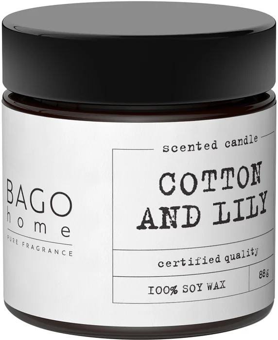 Свеча ароматическая в банке Bago home Хлопок и лилия 88 г