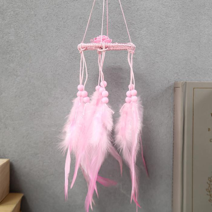 

Ловец снов "Розовая роза" розовые пёрышки 20х7х7 см