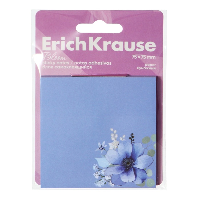 

Блок с липким краем бумажный ErichKrause 75х75 мм, Pastel Bloom, 50 листов, синий