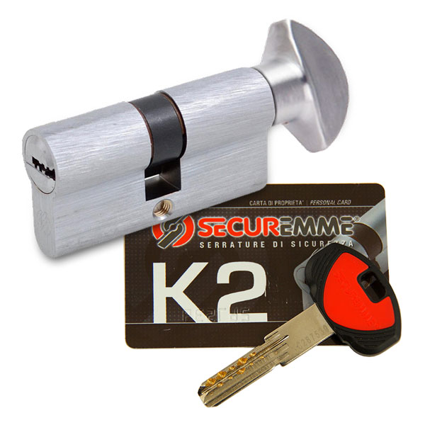 Цилиндр SECUREMME К2 ключ вертушка 70 мм (35+35) никель