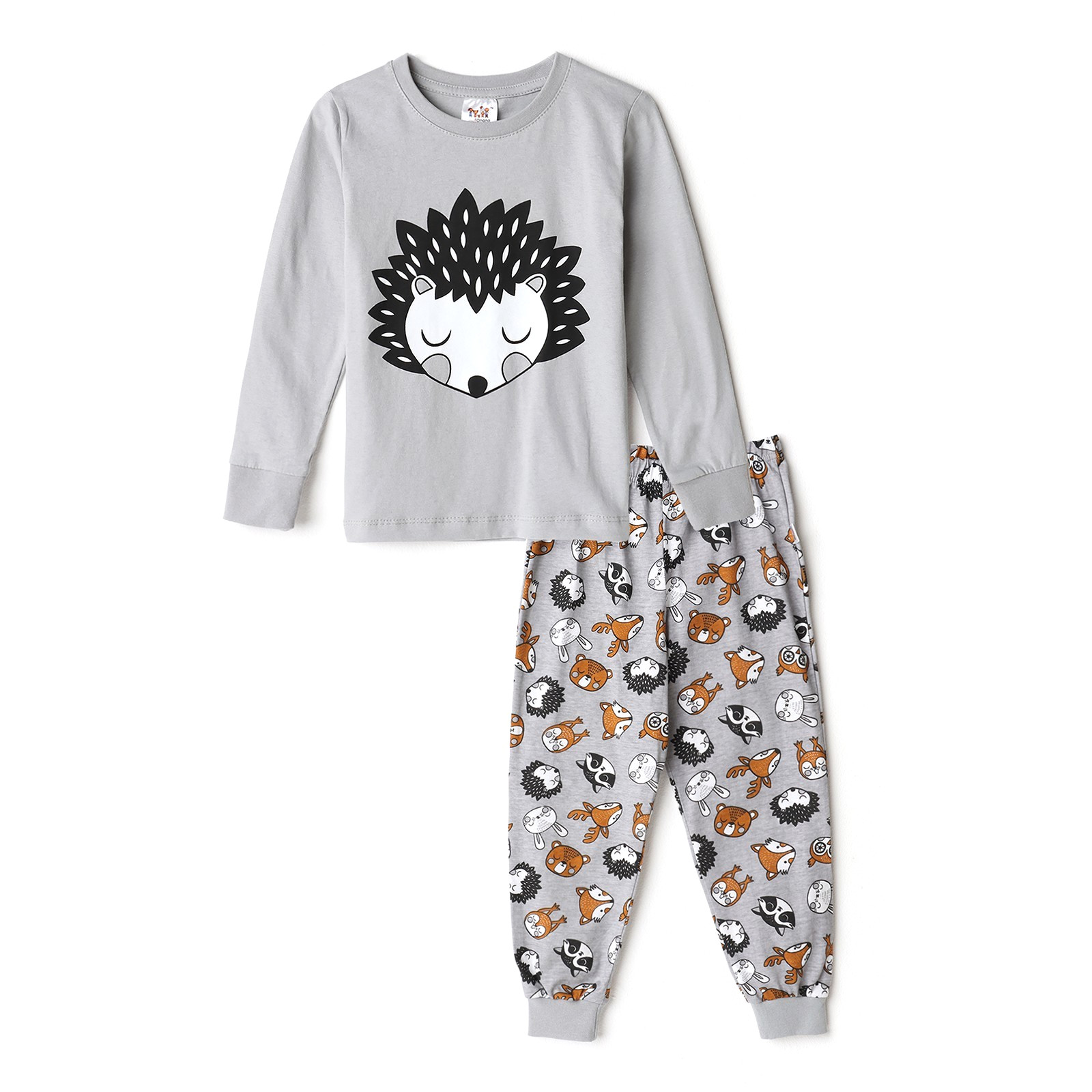 Пижама для мальчика (лонгслив/штанишки), цвет серый/ежик, рост 110см