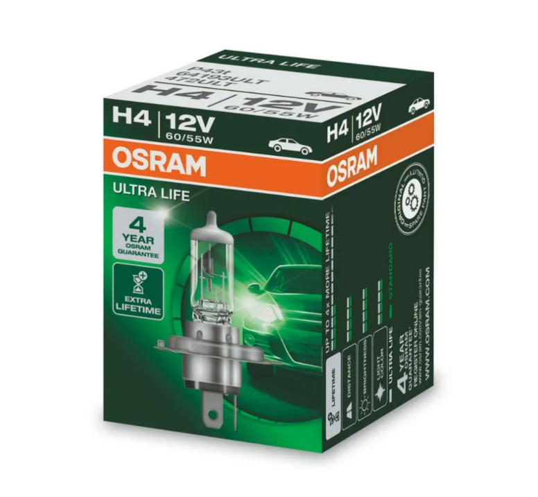 

Лампа Галоген 12V H4 60/55W P43t Osram Ultra Life 64193Ult-Hcb Osram 64193ULT-HCB