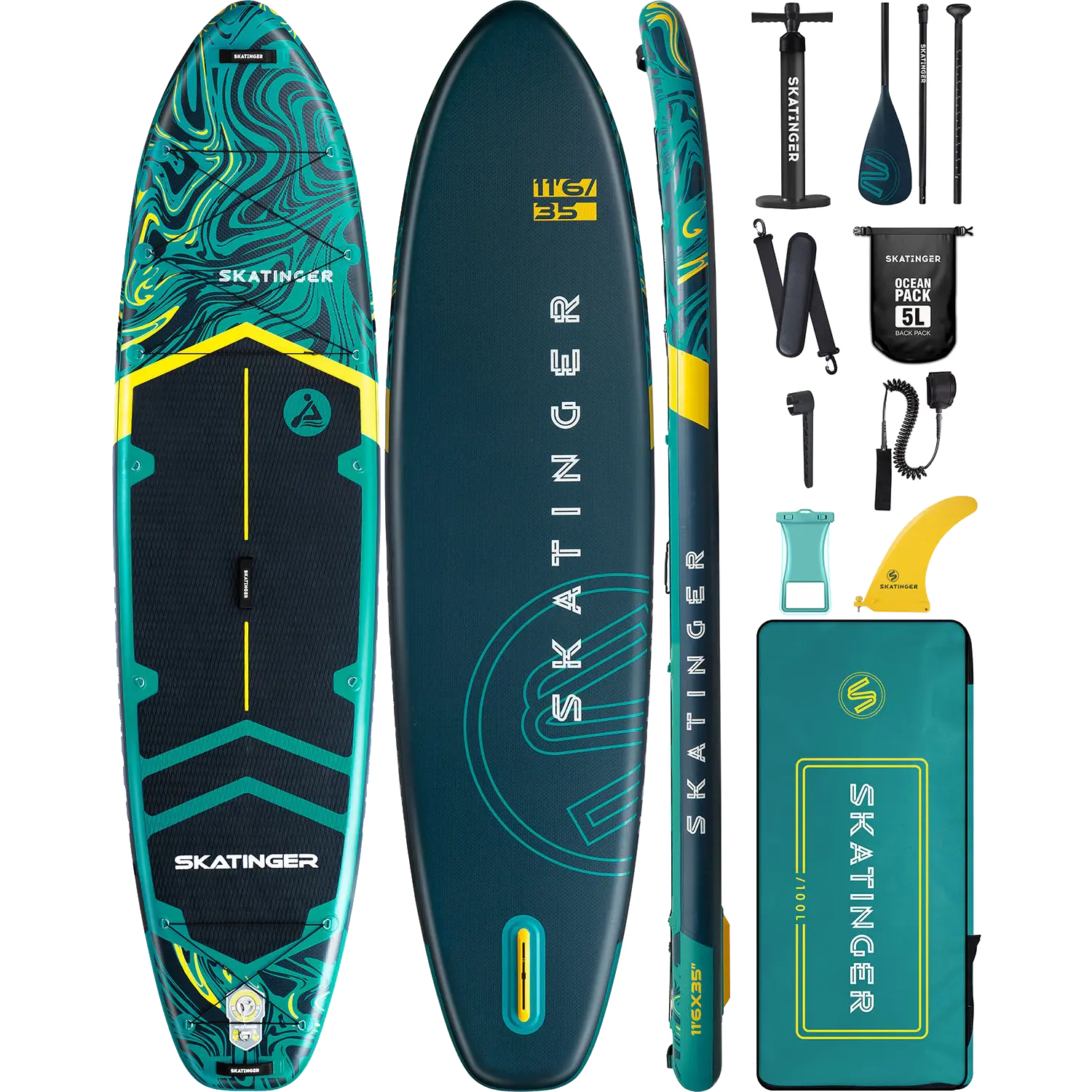 SUP-борд Skatinger SERIAL green 11.6 зелёный надувной