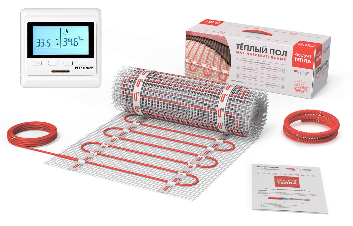 Теплый пол электрический Квадрат тепла под плитку 3 м2 с программируемым терморегулятором