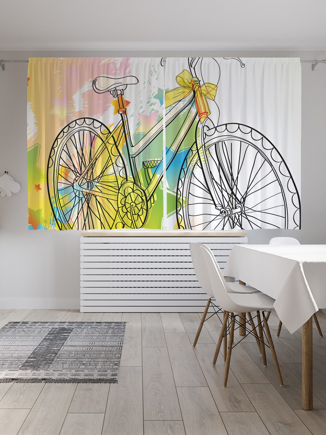 фото Классические шторы joyarty "звездный велосипед", серия oxford delux, 2 полотна 145x180 см