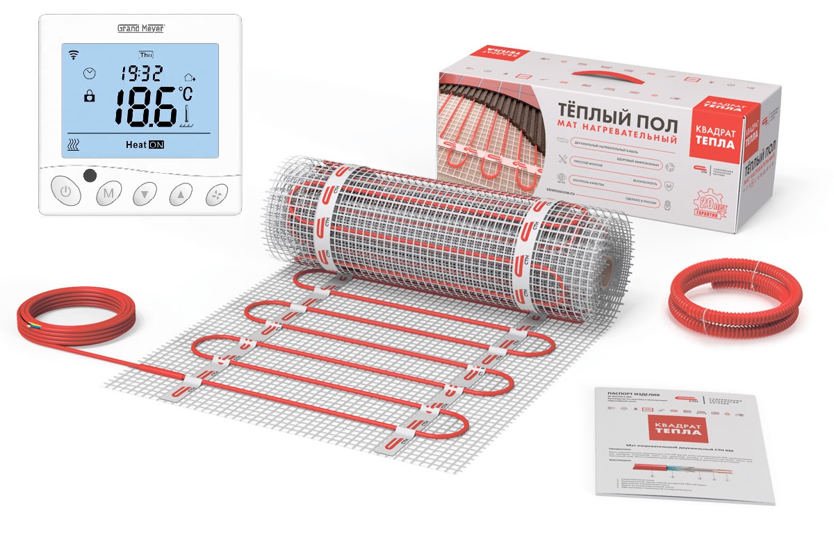 

Теплый пол Квадрат тепла 16 м2 с Wi-Fi терморегулятором, W350СТНКМ