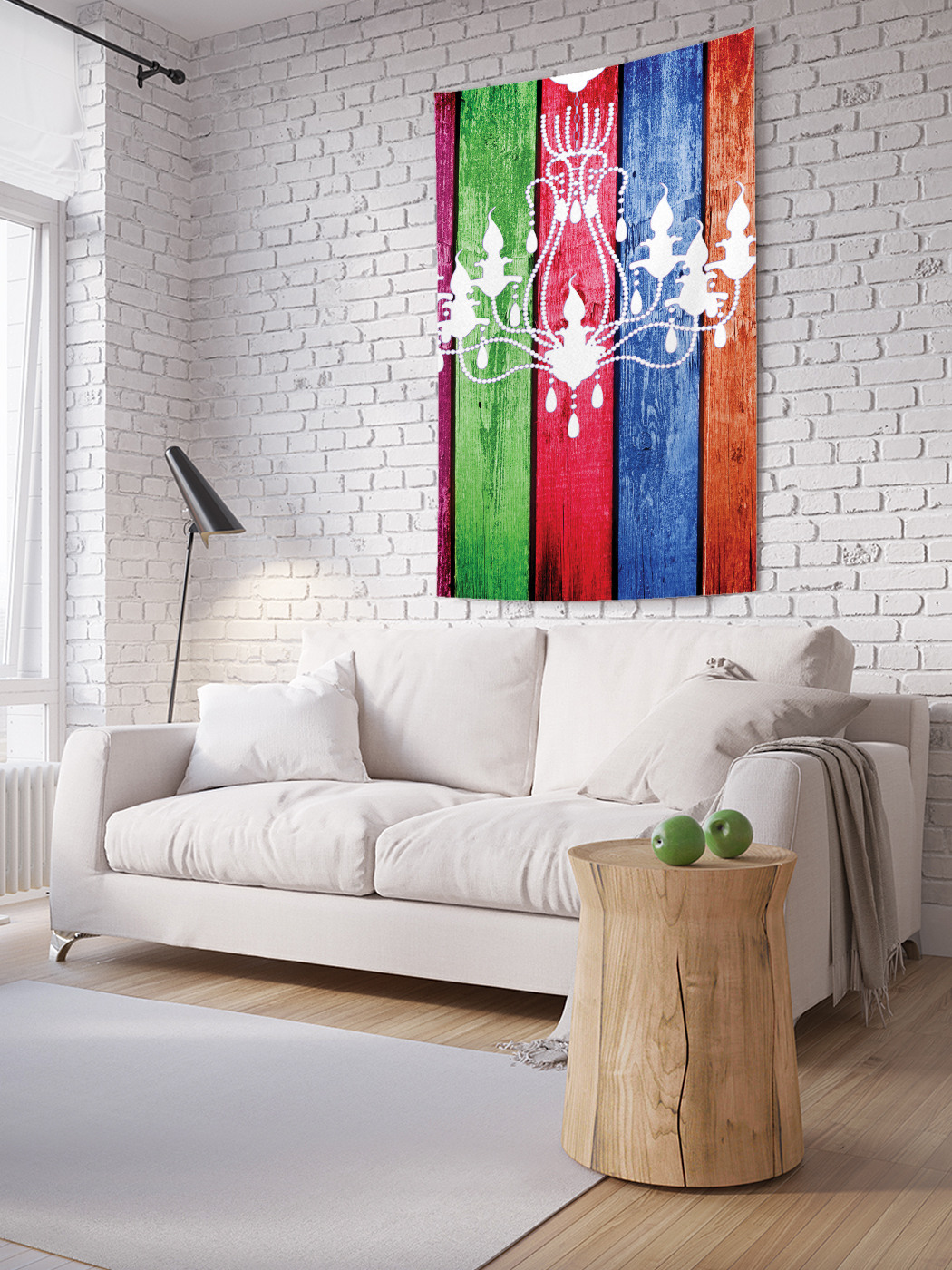 фото Вертикальное фотопанно на стену joyarty "люстра на красочной доске", 100x150 см