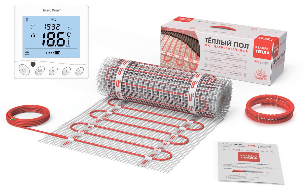 Теплый пол Квадрат тепла 5 м2 с Wi-Fi терморегулятором