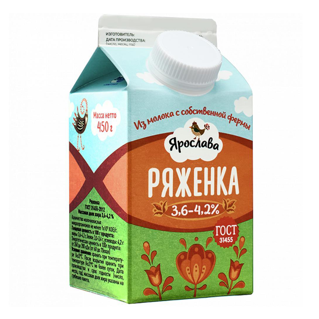 

Ряженка Ярослава 3,6 - 4,2% БЗМЖ 450 мл