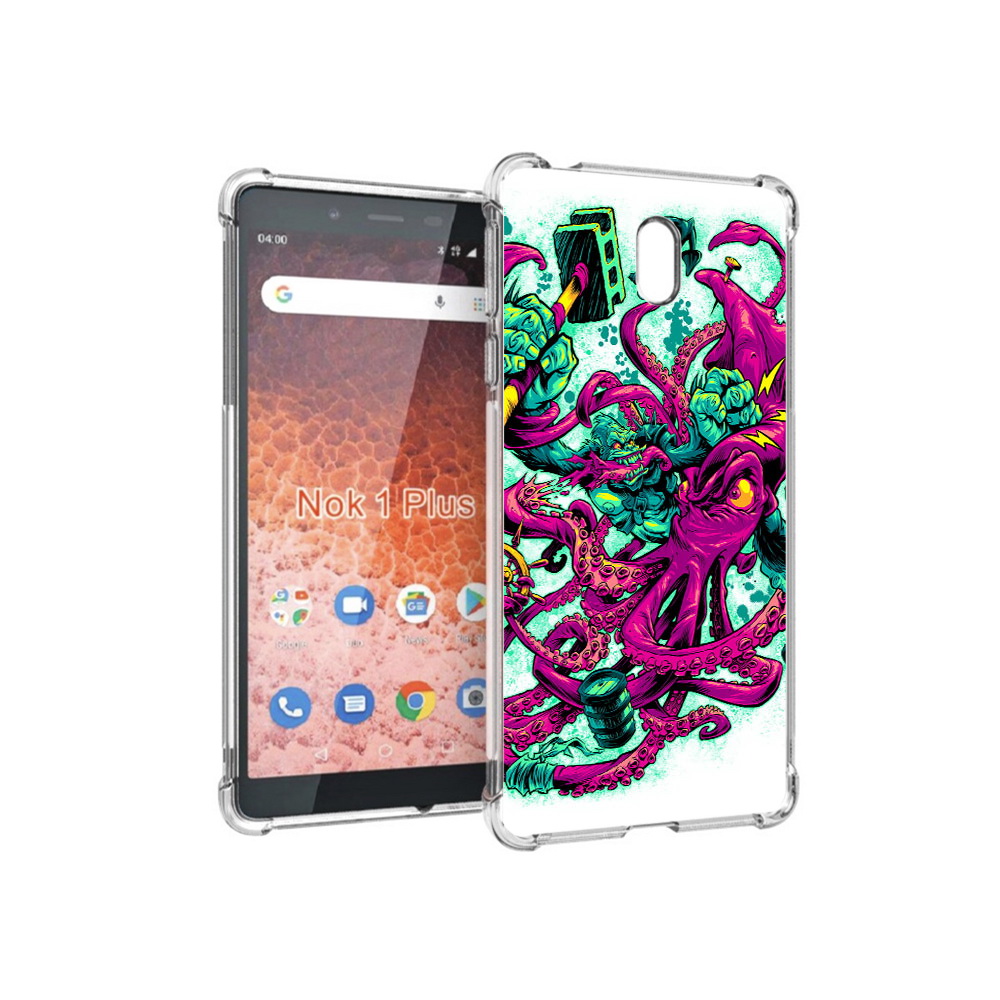 

Чехол MyPads Tocco для Nokia 1 Plus фиолетовый кракен (PT129147.112.657), Прозрачный, Tocco