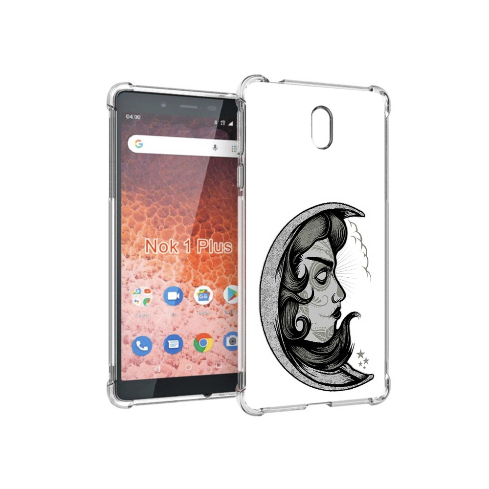 

Чехол MyPads Tocco для Nokia 1 Plus черно белая луна с лицом (PT129147.112.680), Прозрачный, Tocco