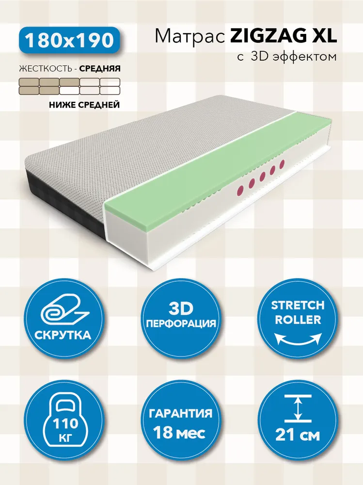 

Матрас Mr.Mattress Zigzag XL 180x190, Белый, Zigzag XL