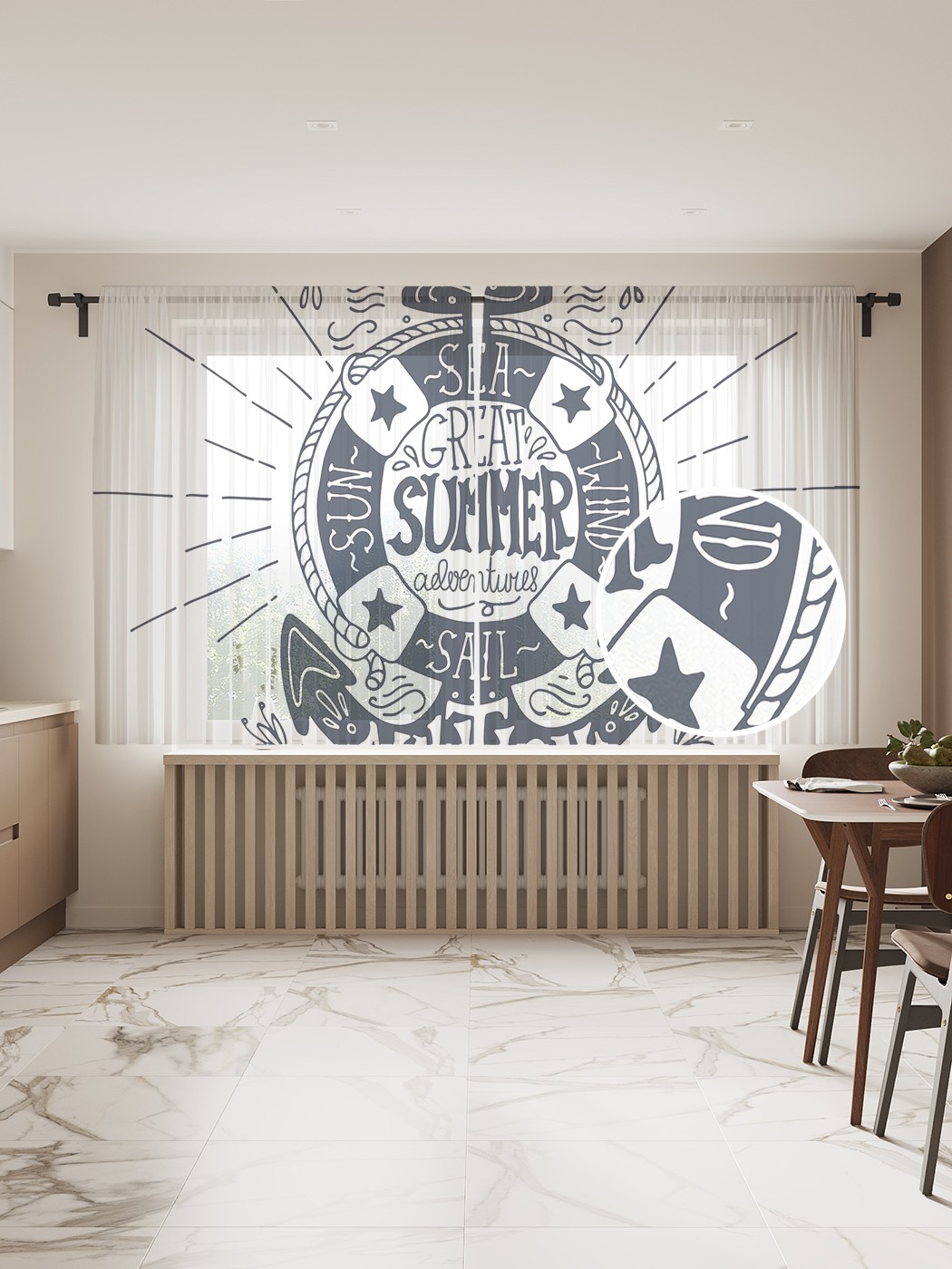 

Фототюль JoyArty "Классический морской символ" 145x180см, 2 полотна, лента, 50 крючков, Классический морской символ