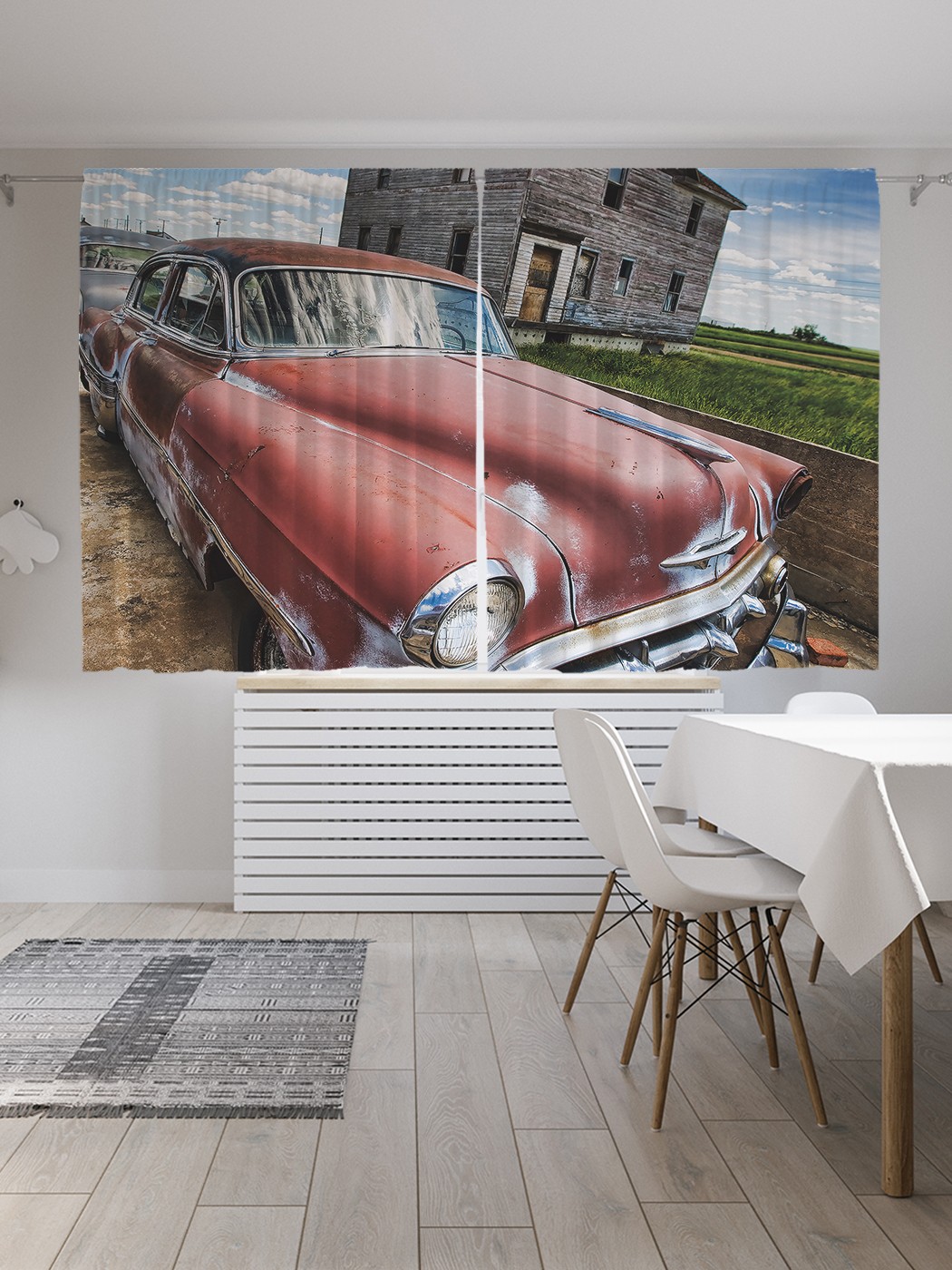 фото Классические шторы joyarty "винтажный автомобиль", oxford delux, 2 полотна 145x180 см