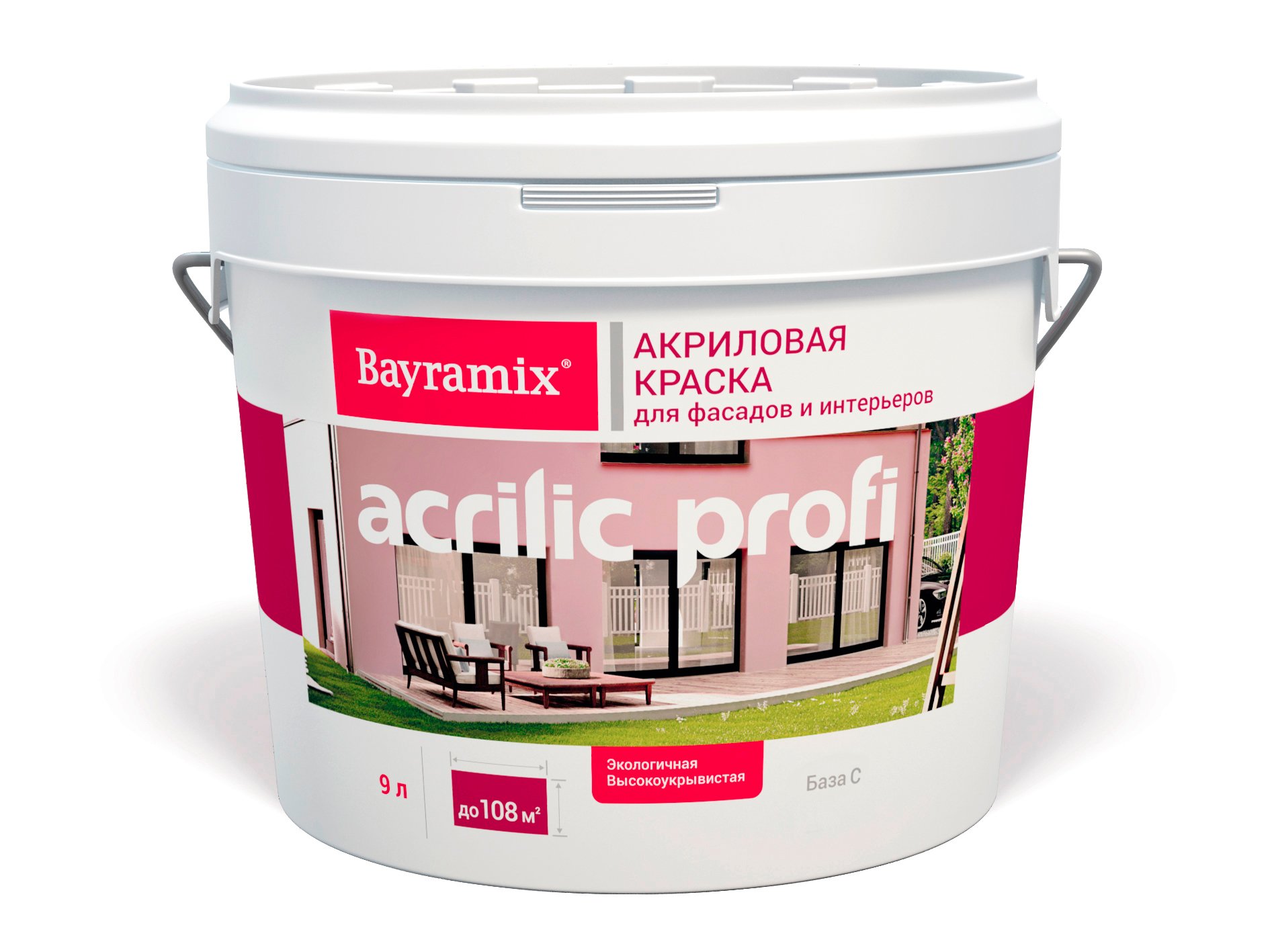 Краска акриловая матовая Bayramix Acrilic Profi BAPC-125/090, База C, бесцветная, 9,0 л