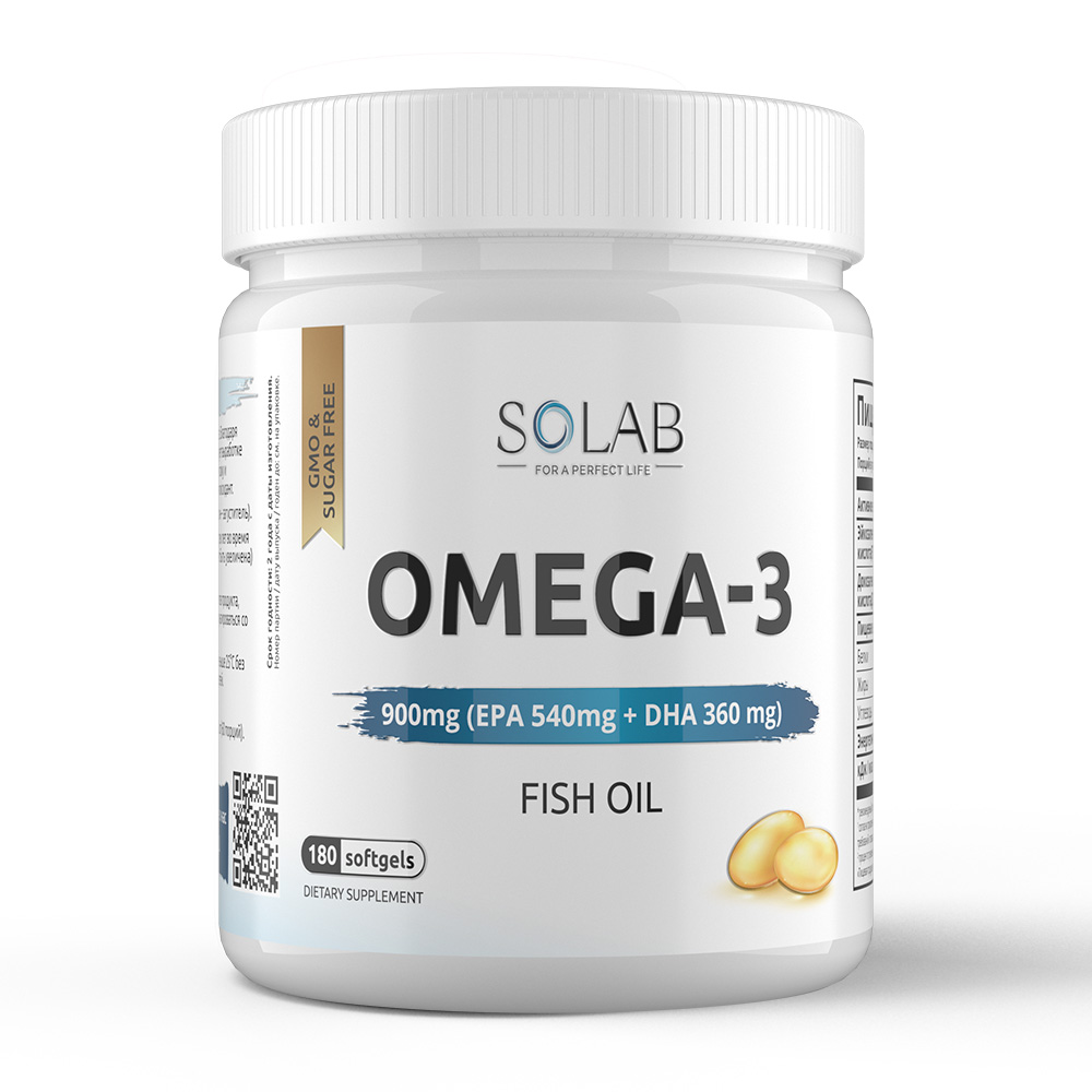 Купить Омега-3, Оmega - 3 SOLAB 900 mg рыбий жир из дикого анчоуса капсулы 180 шт.