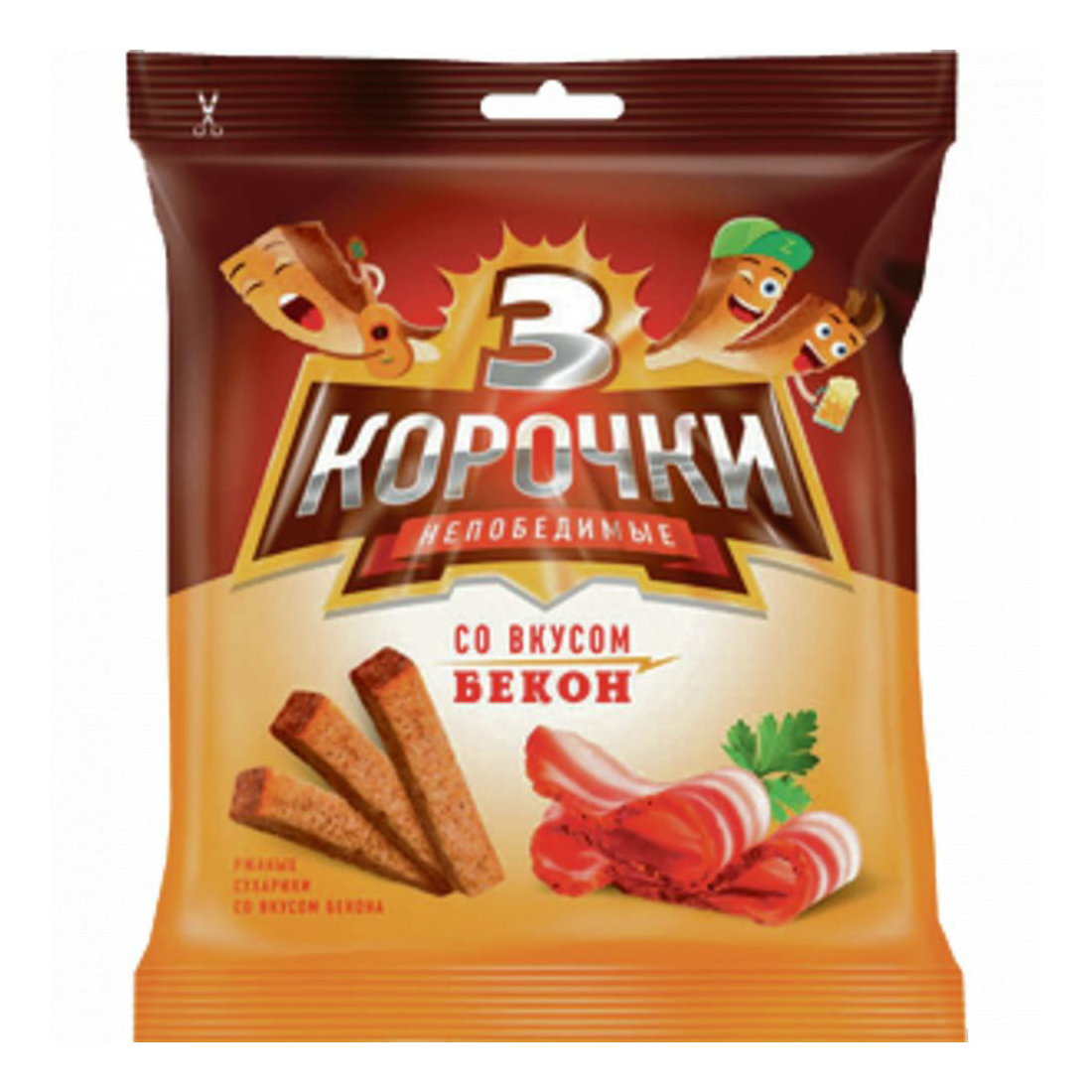 Сухарики ржаные Три Корочки с беконом 100 г 56₽