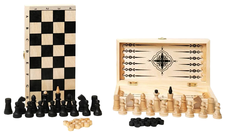 фото Игра 3в1 нарды, шахматы, шашки объедовские с обиходными деревянными шахматами классика фабрика игр
