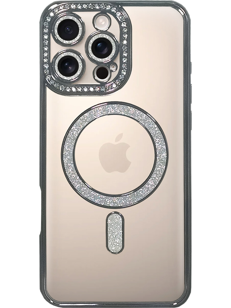 

Силиконовый чехол на Apple iPhone 16 Pro Max MagSafe со стразами черный, 785198374