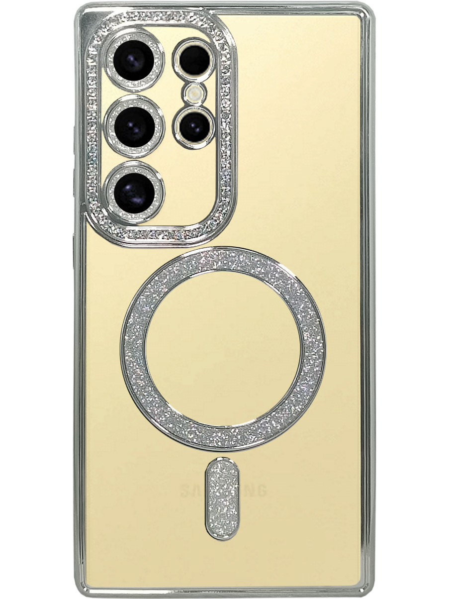 

Силиконовый чехол на Samsung Galaxy S24 Ultra MagSafe со стразами серебристый, 779823574