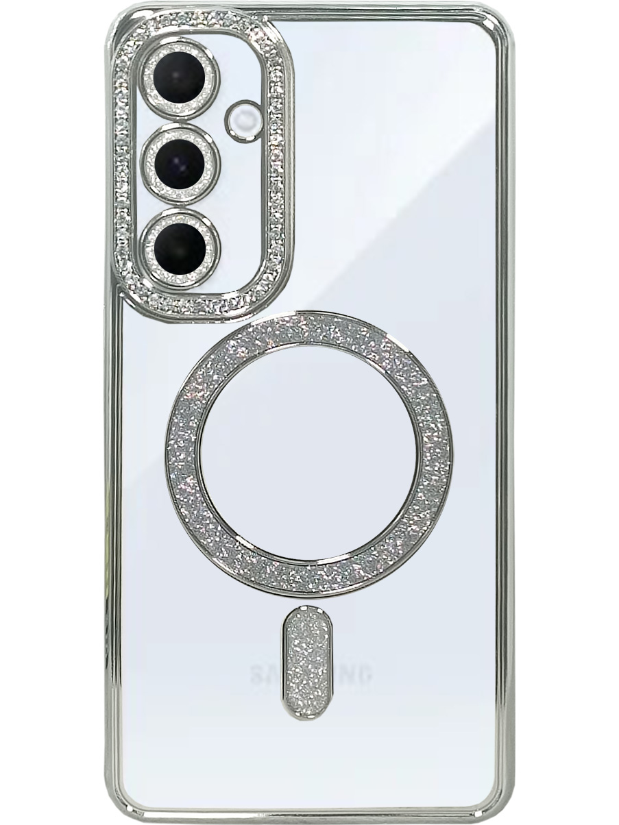 

Силиконовый чехол на Samsung Galaxy A55 MagSafe со стразами серебристый, 780484274