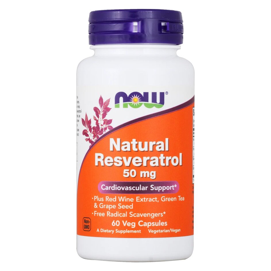 Купить Resveratrol Natural 50 мг, Антиоксидант NOW Resveratrol Natural 60 капс. натуральный
