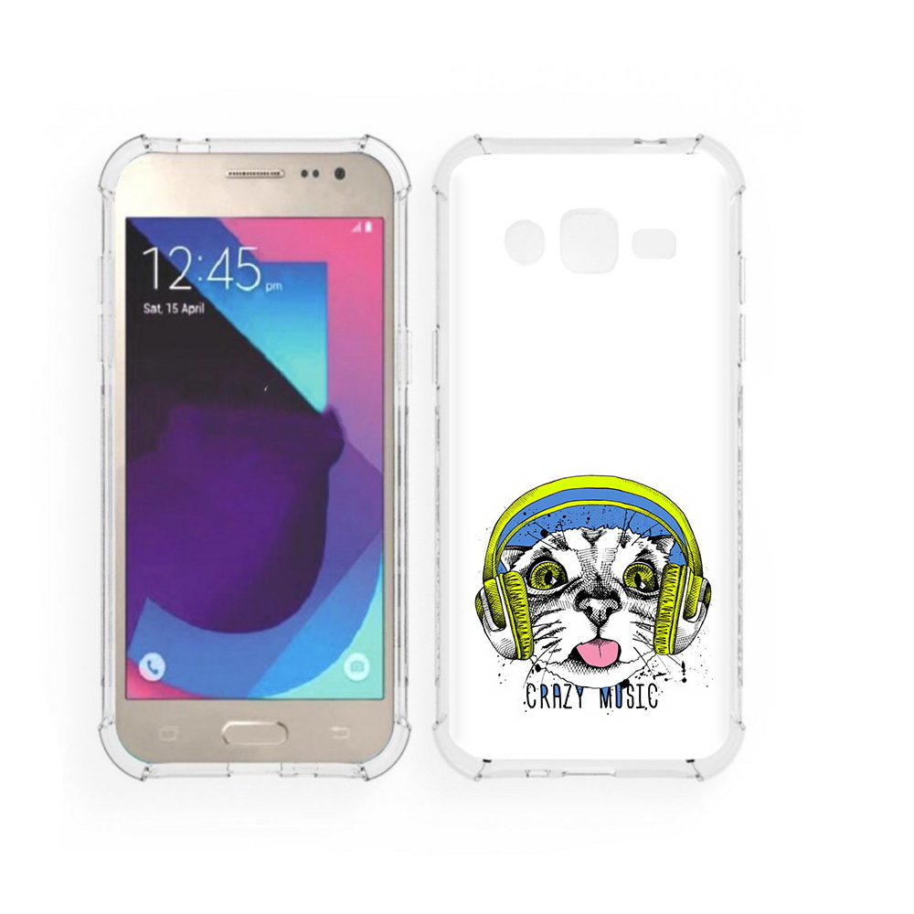 Чехол MyPads Tocco для Samsung Galaxy J2 кошка в наушниках рисунок (PT226924.572.403)