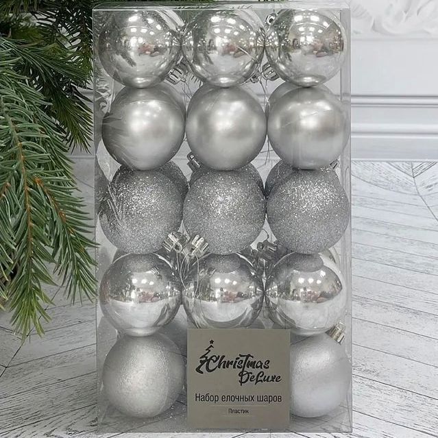 

Набор елочных шаров Christmas DeLuxe серебряный 6 см 30 шт, Серебристый