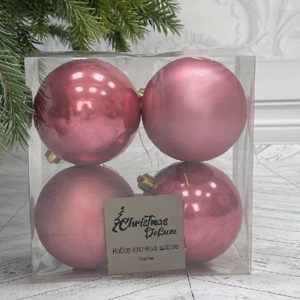 

Набор елочных шаров Christmas DeLuxe розовый 10 см 4 шт