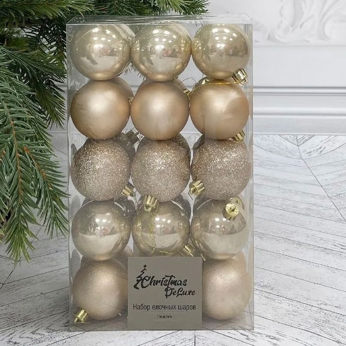 

Набор елочных шаров Christmas DeLuxe шампань 6 см 30 шт, Бежевый