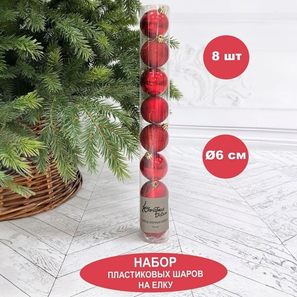 

Набор елочных шаров Christmas DeLuxe красный 6 см 8 шт