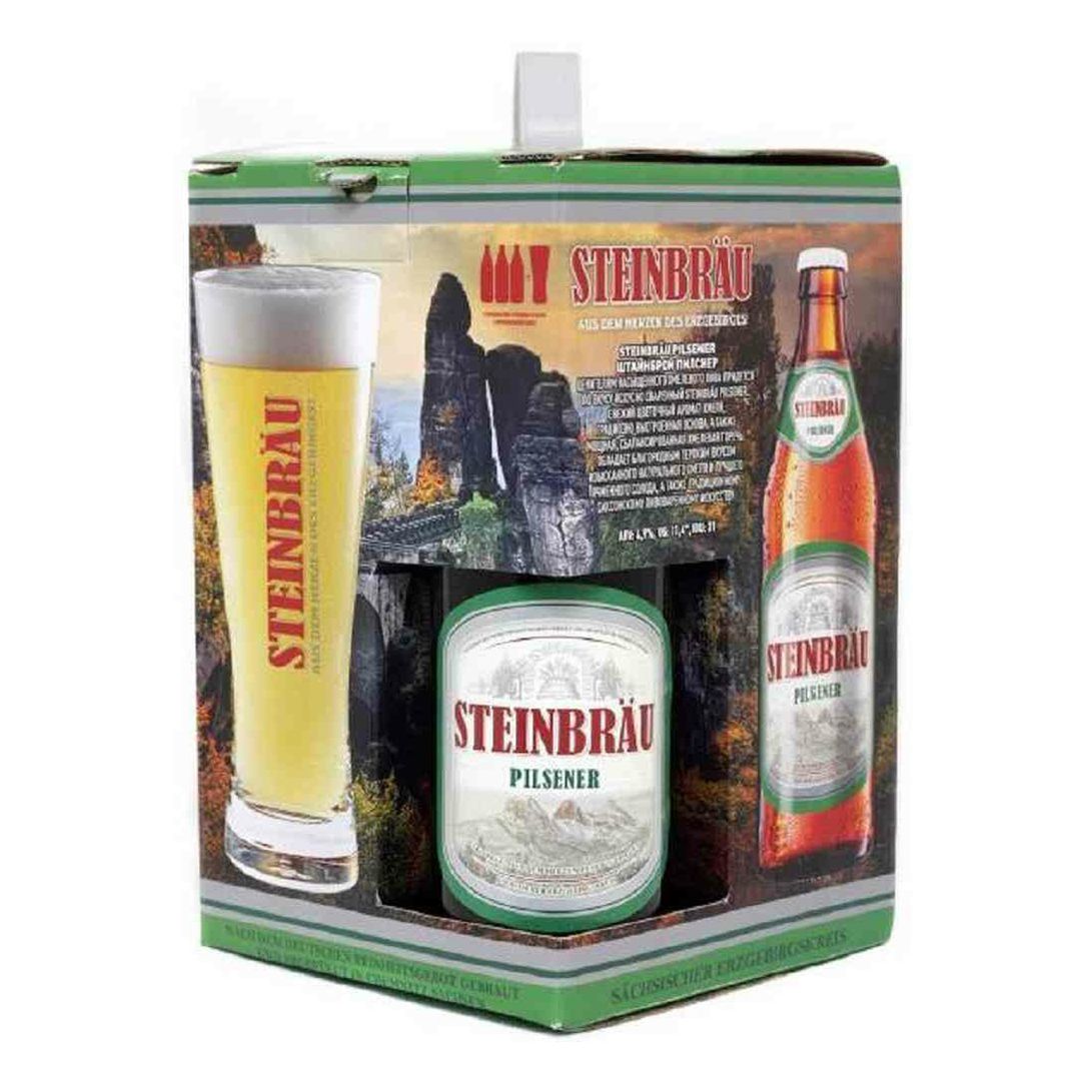 

Подарочный набор пиво Steinbrau Pilsner 500 мл х 3 шт и бокал, Светлое