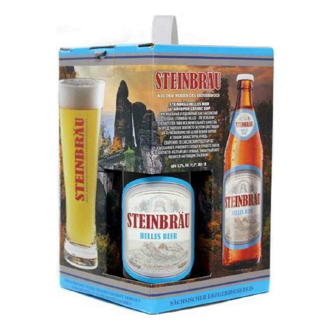 Подарочный набор Steinbrau Helles Пиво с бокалом 3 шт х 0,5 л