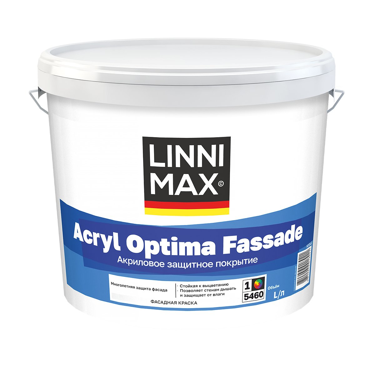 Краска фасадная Linnimax Acryl Optima Fassade, 272829,матовая, база 1, белая, 2,5 л