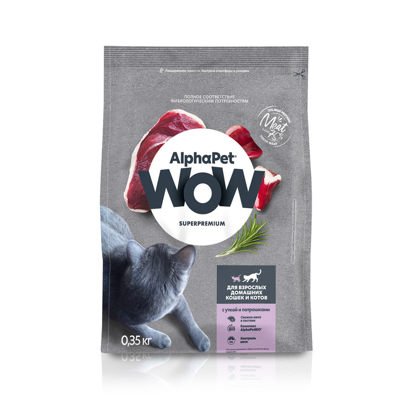 фото Сухой корм alphapet wow для кошек, с уткой и потрошками, 0,35 кг