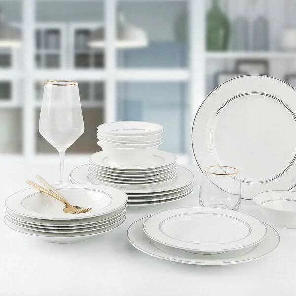 Arya Elegant Porcelain Dinnerware Set, 24 Pieces, Gisella White