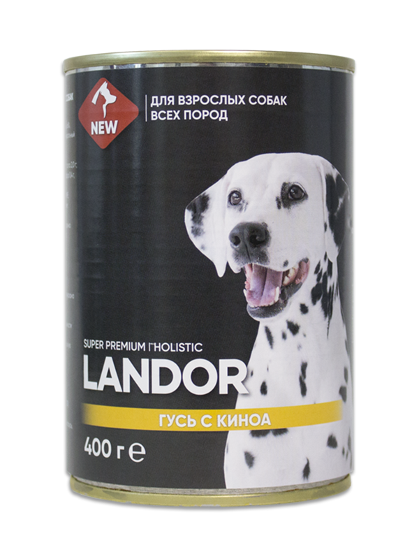 Консервы для собак Landor, гусь с киноа, 9 шт по 400 гр