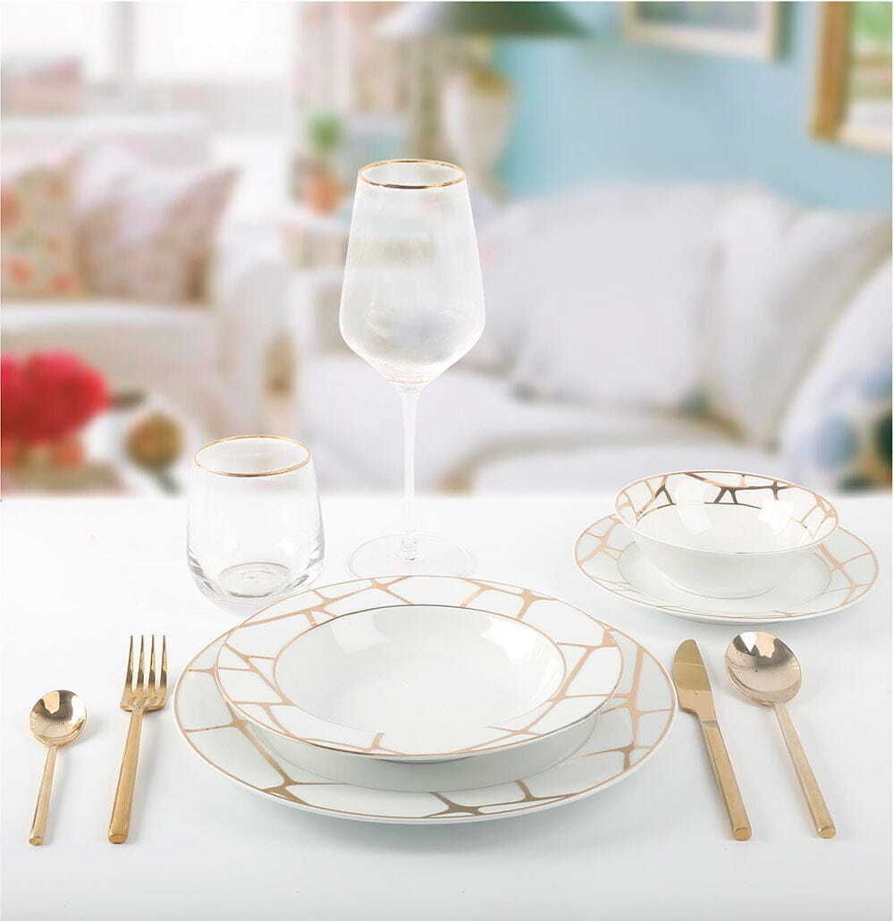 фото Набор столовой посуды arya elegant из фарфора, 24 пр. mandala белый arya home collection