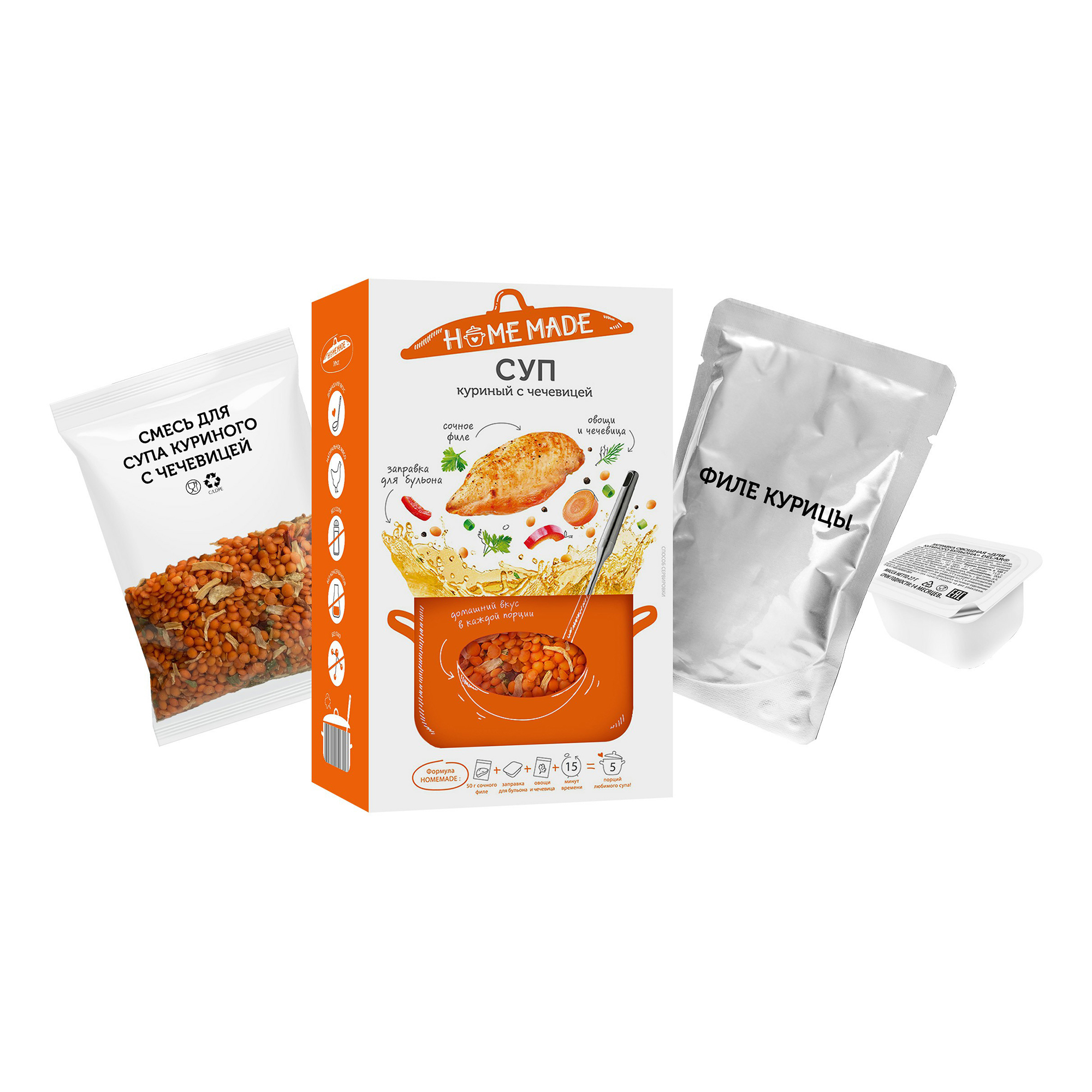 

Чечевица красная Русский продукт Homemade Суп куриный 145 г