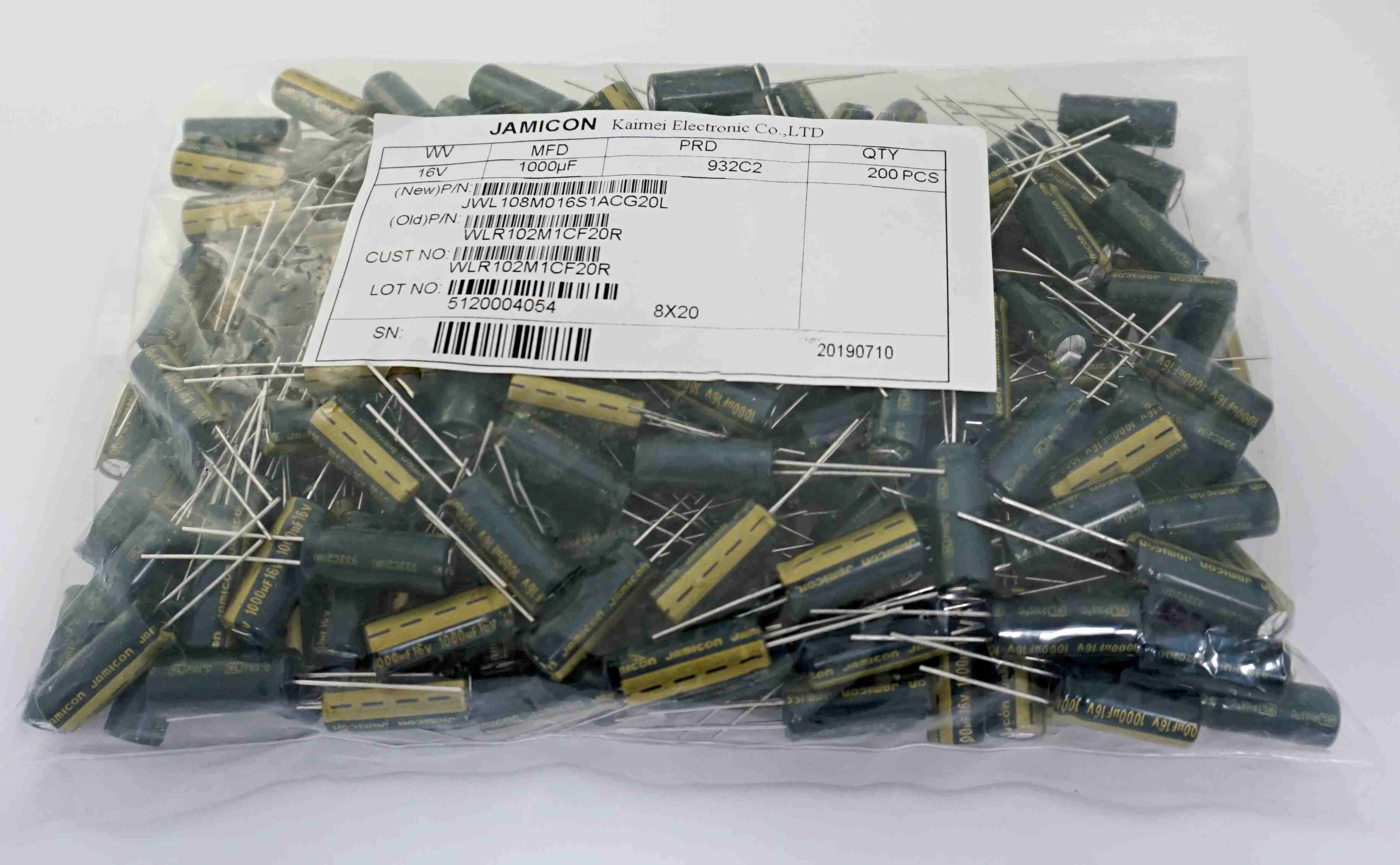 

200 шт Конденсатор электролитический алюминиевый 1000 мкФ 16В 10x16 TKR, TKR_1000 мкФ 16В